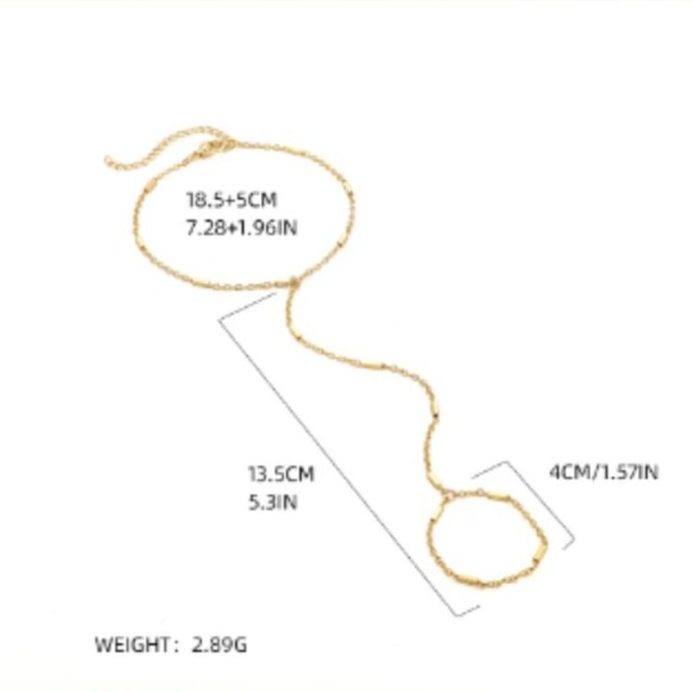 Tiny Chain Bracelet Finger Rings Gold Color Link Chains Connecting Hand Harness - Picture 4 of 4